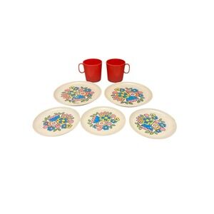 CHILTON Plastic Children Play Kitchen VTG 60s MCM‎ Plates Cup Retro Floral Toys